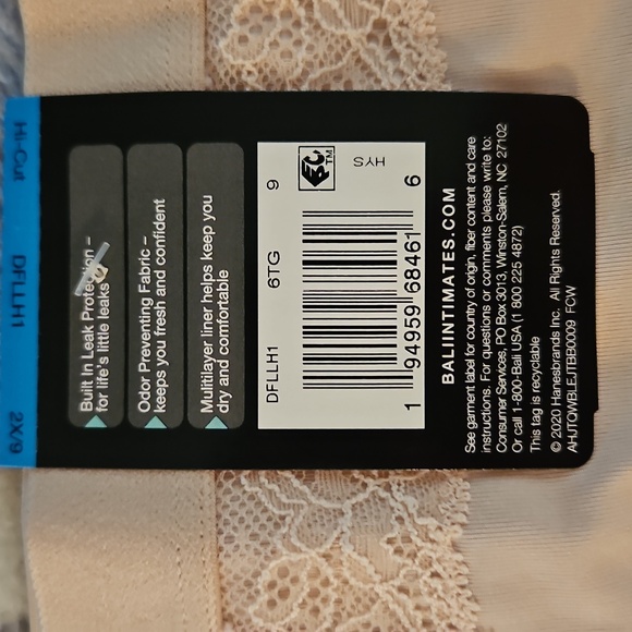 Bali Hi-cut Panties With Leak Protection Liner 2X Size 9 - Picture 5 of 5